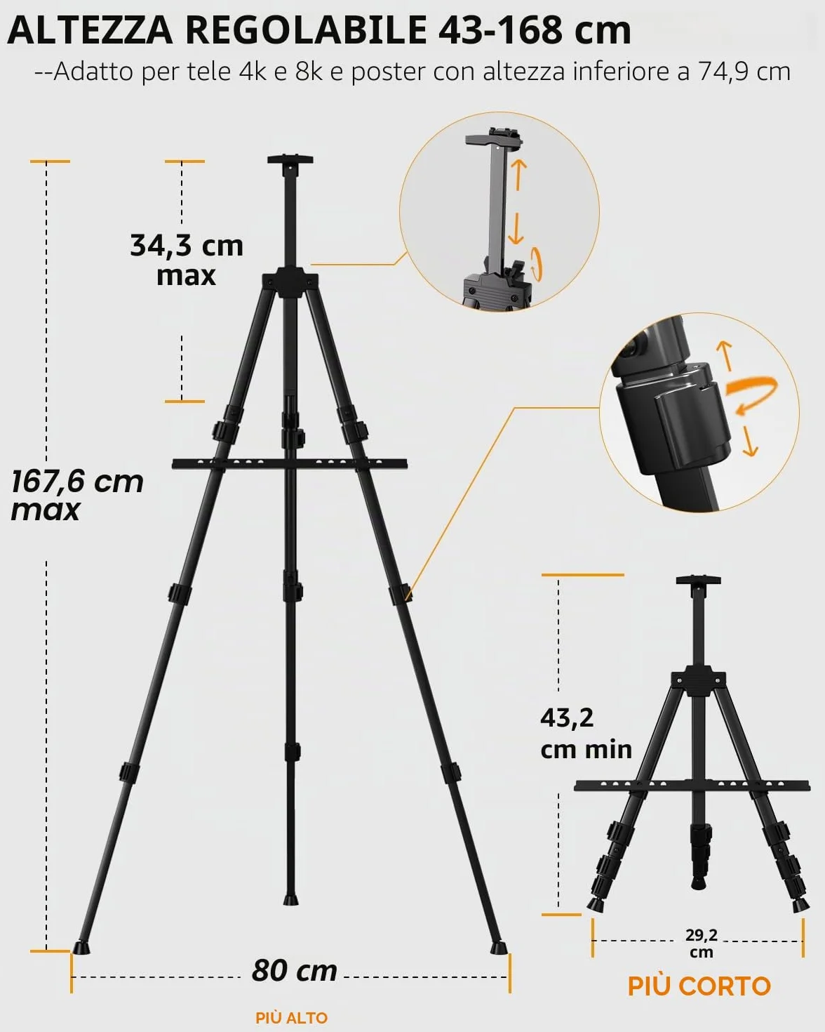 Nicpro cavalletto pittura in alluminio nero altezza regolabile 43-168 cm