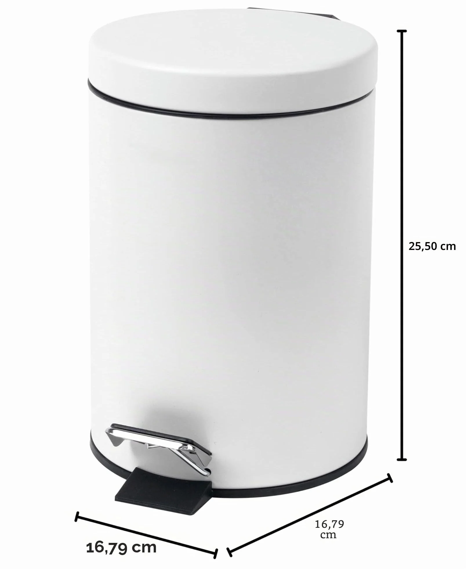 Beldray LA038098WHT Pattumiera rotonda con coperchio a chiusura ammortizzata, capacità 3L, con pedale intelligente, facile da svuotare, smaltimento rifiuti, contenitore rifiuti, bianco