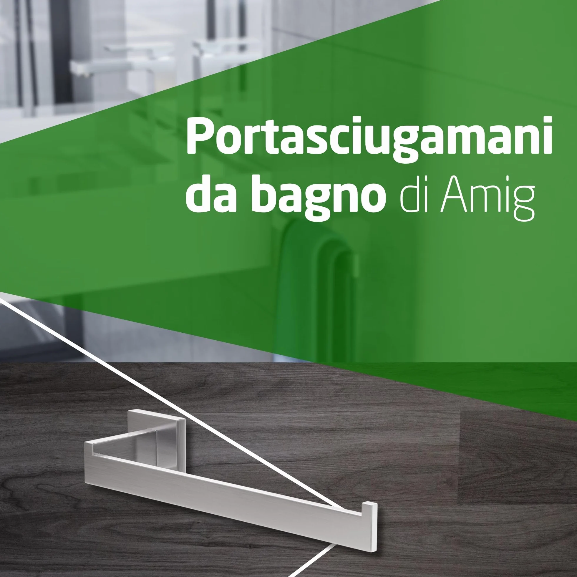 Amig Portasciugamani da bagno Mod. Isla-2 270 x 75 x 55 mm Acciaio inossidabile Argento opaco
