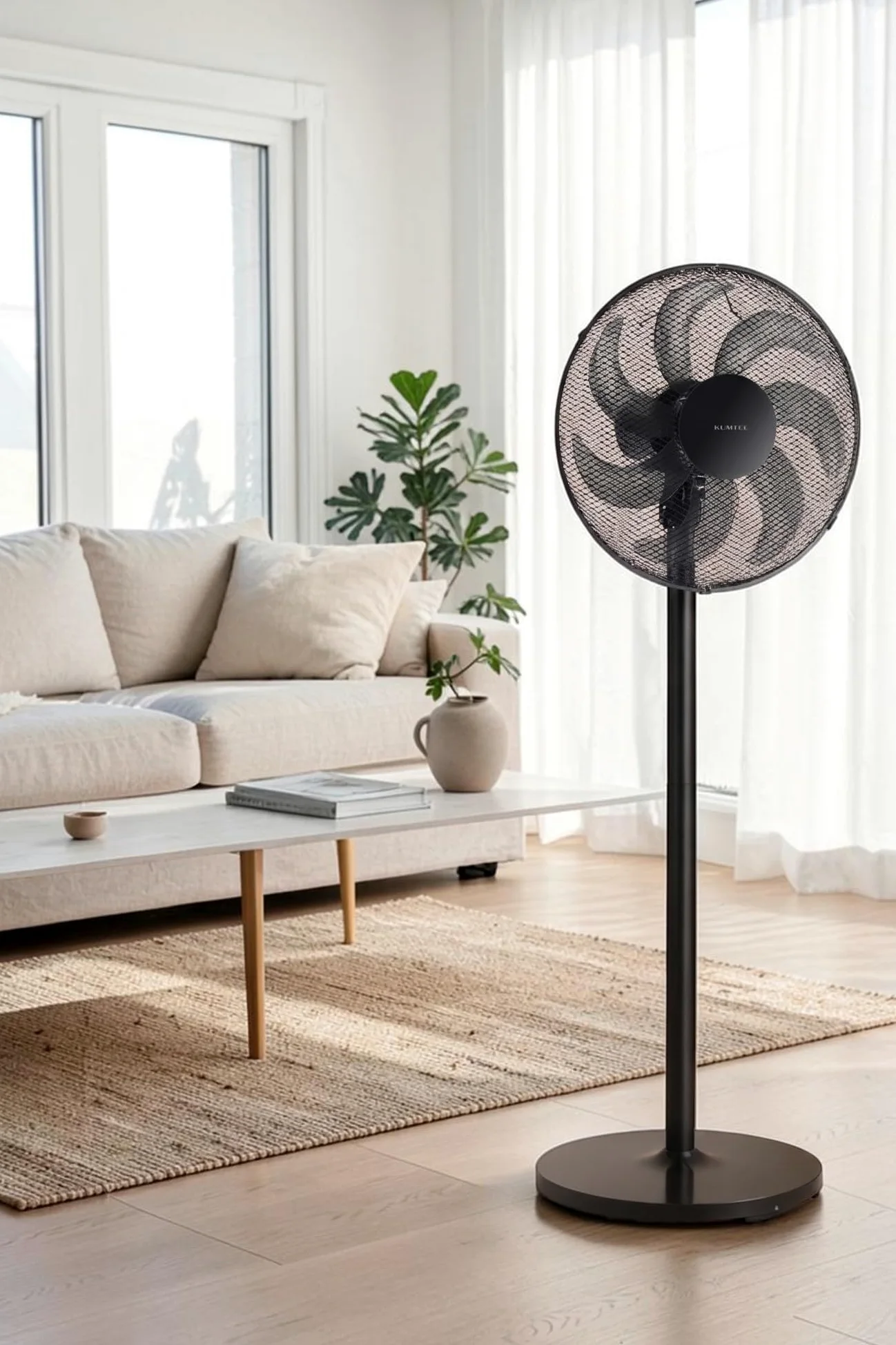 Opviq Kumtel Potente Ventilatore Nero 50W 130cm Altezza Regolabile 7 Pale 3 Velocità Silenzioso Motore In Rame Efficiente