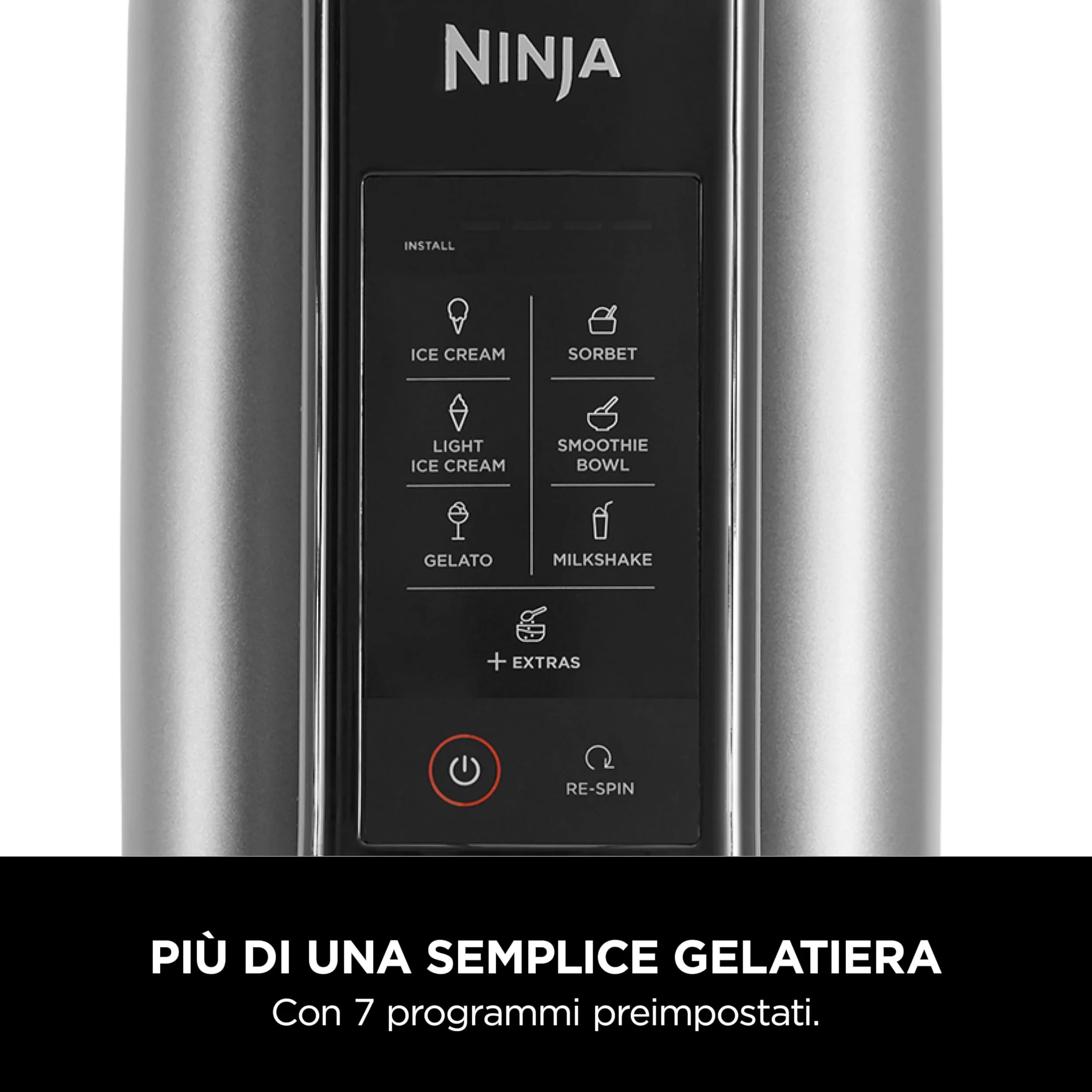 Ninja CREAMi Gelatiera, macchina per gelato e dessert congelati, 1,4 l, 2 vasetti, 7 programmi, per gelati, sorbetti, frullati, frappè, nero/argento, NC302EU