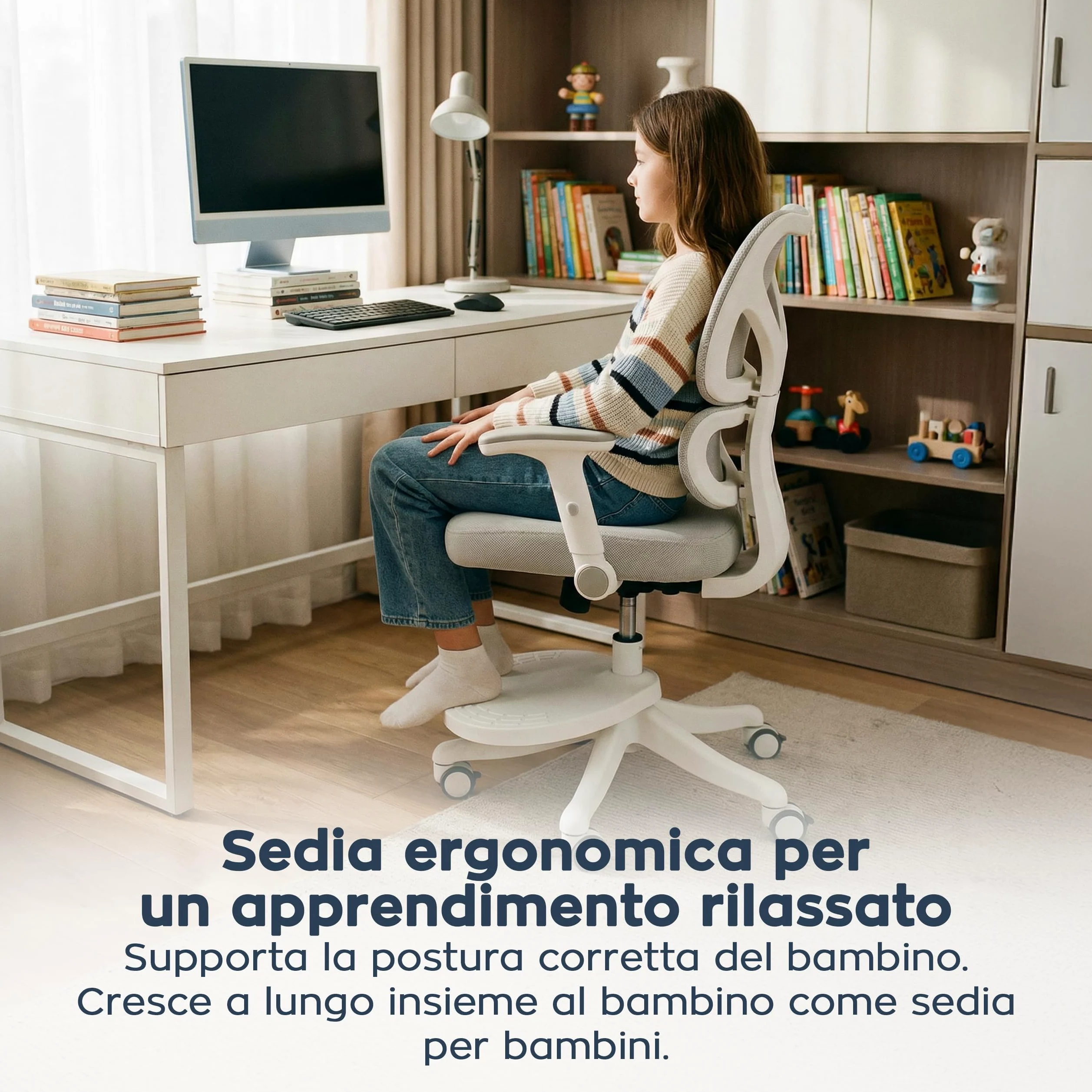 MARK ADLER Junior 5.3 – Supporta la postura durante studio e compiti – Ideale per cameretta bambini e ragazzi – Cresce con il bambino fino a 175 cm – Stabilità e comfort quotidiano – Grigo