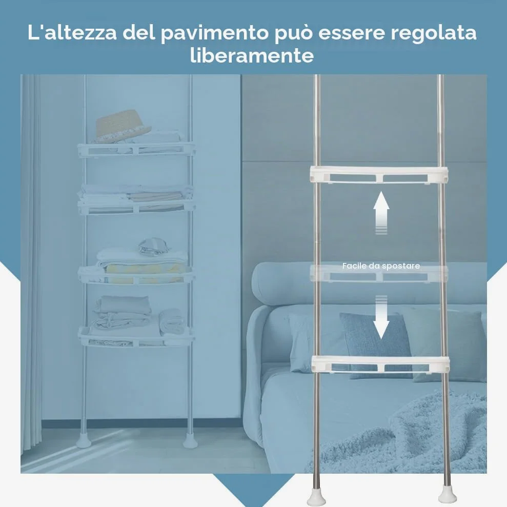 BAOYOUNI Scaffale Telescopico con 4 Cestelli, Mensola Portaoggetti sopra Toilette, Scaffalatura Salvaspazio per Bagno, Lavanderia, Camera da Letto, Ufficio o Cucina, Regolabili in Altezza, Avorio