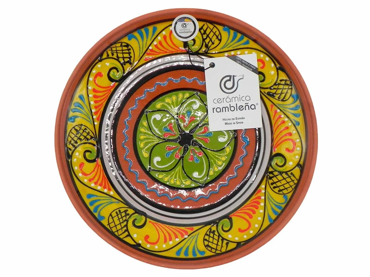 Piatto decorativo da parete in ceramica fatto a mano 35x35x6 cm Giallo Bianco Verde