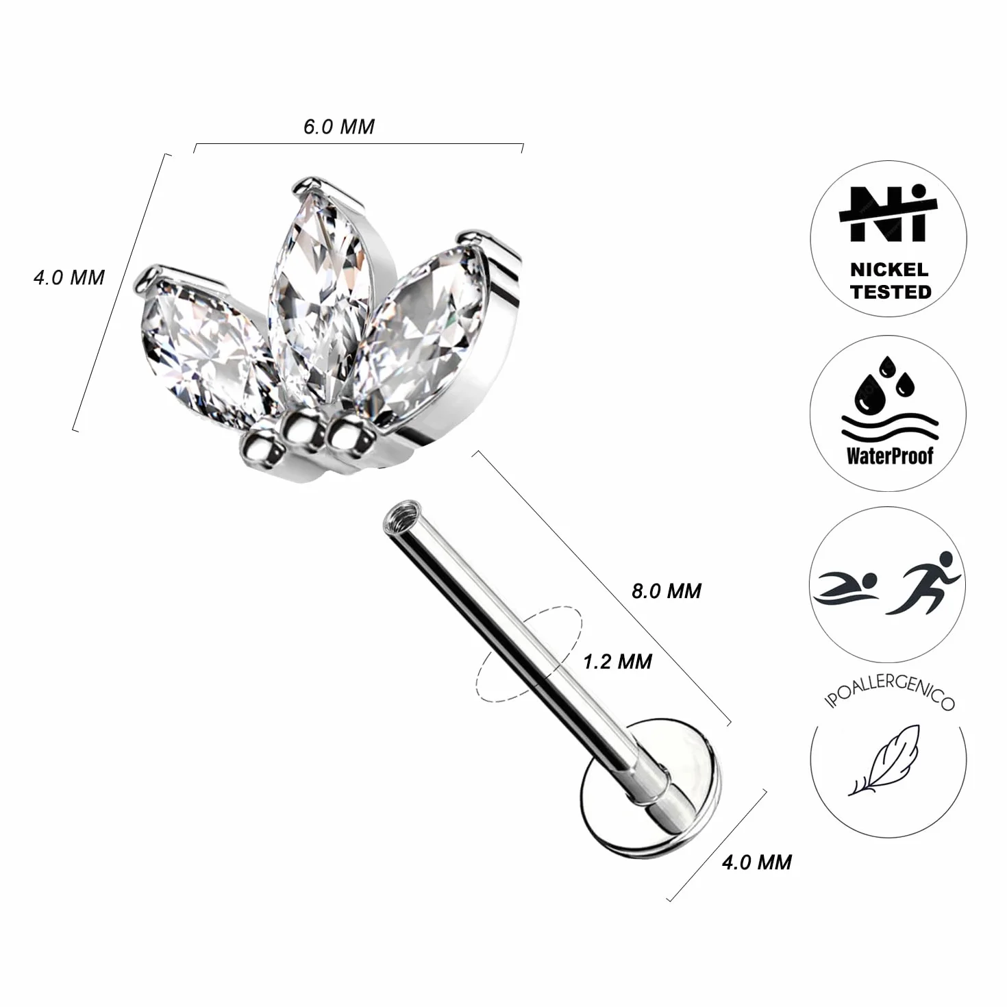 AWAKEN Piercing Labret Acciaio Chirurgico Filettato Internamente Orecchini Borchie Cartilagine Helix Tragus Conch Medusa Daith