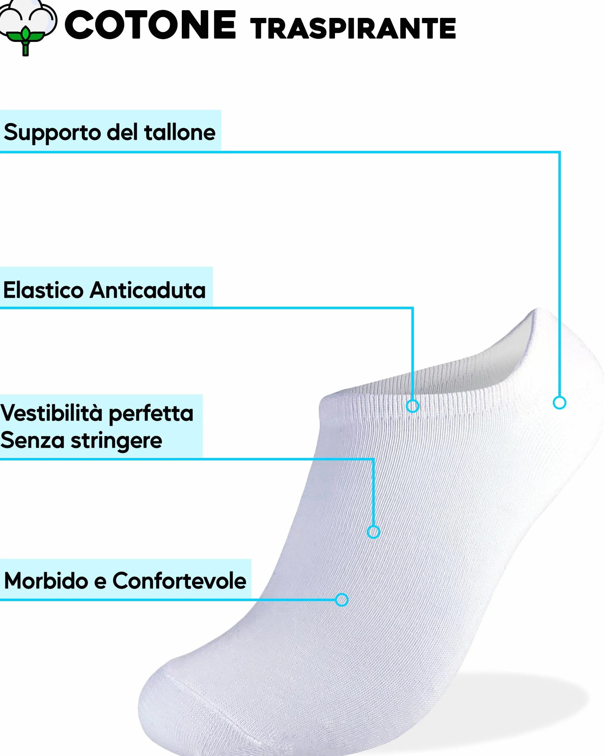 Topline Calzini Uomo e Donna Corti in Cotone Traspiranti
