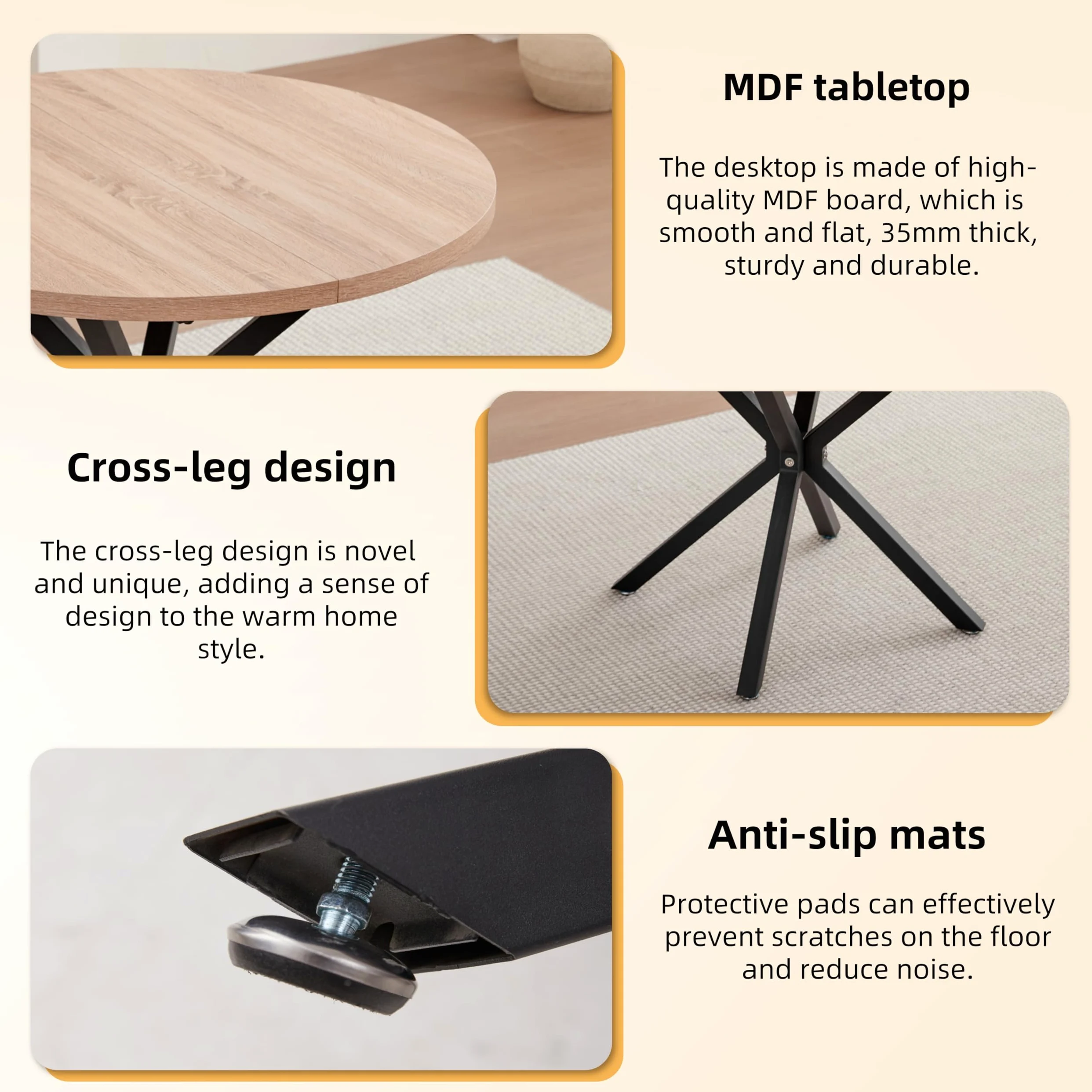 GrandCA HOME Tavolo da Pranzo con 4 Sedie, Tavolo da Pranzo Rotondo da 100 CM, Sedia da Cucina Imbottita Trasparente, Set Tavolo da Pranzo e Sedie (Chiaro + Grigio)