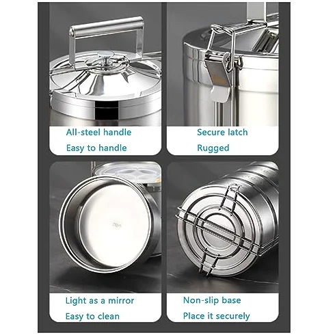 Contenitore termico per il pranzo in acciaio inox, con grande capacità e 2 piani, perfetto per la consegna e la separazione dei pasti, include borsa isolante