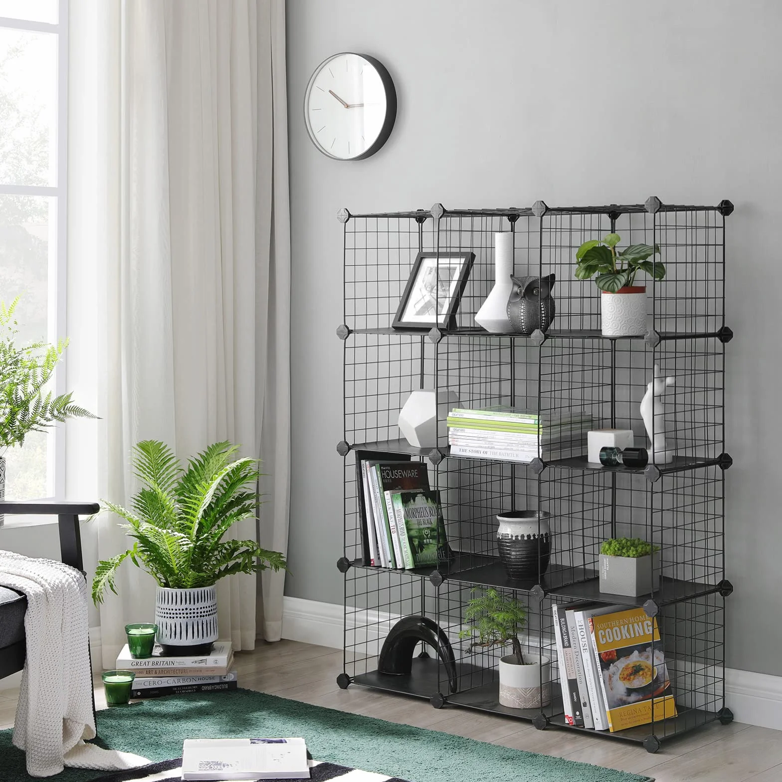 SONGMICS Scaffale a 12 Scomparti Griglia Metallica, Organizzatore Modulare, 31 x 93 x 123 cm, Nero LPI34H