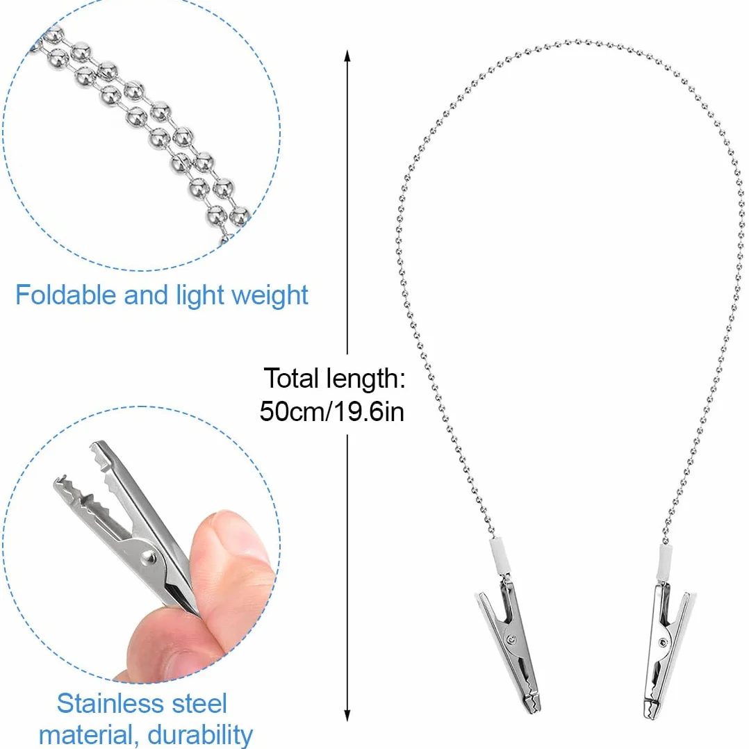 4 Pezzi Ferma Tovaglioli con Clip, Catenella di Metallo, Regolabile Catena di Perle Metallo Clip per Bavaglio per Adulti, Bavaglini per Adulti e Bambini