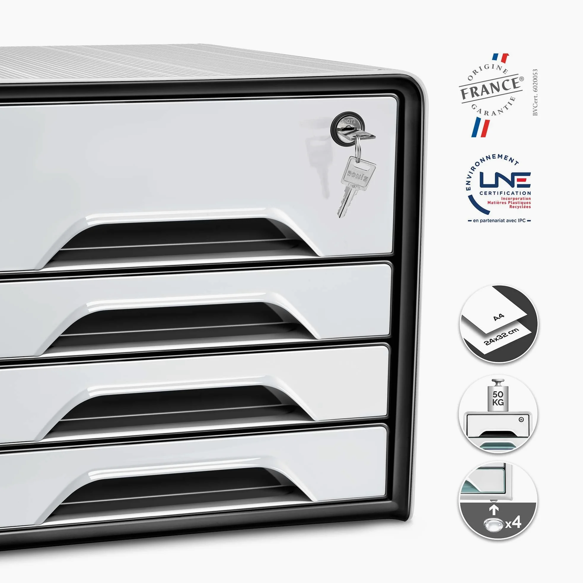 CEP - Schedario smoove Secure, 4 cassetti, bianco/nero