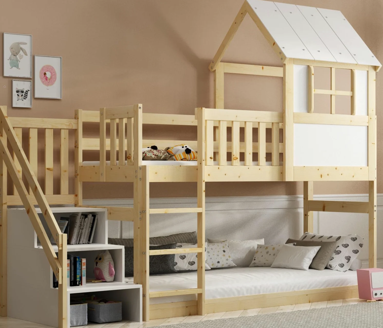 Interbeds Letto a soppalco con scivolo e scaletta, letto a castello, letto in legno, letto per bambini con rete a doghe, letto gioco (con scaletta) (Soppalco con scale)