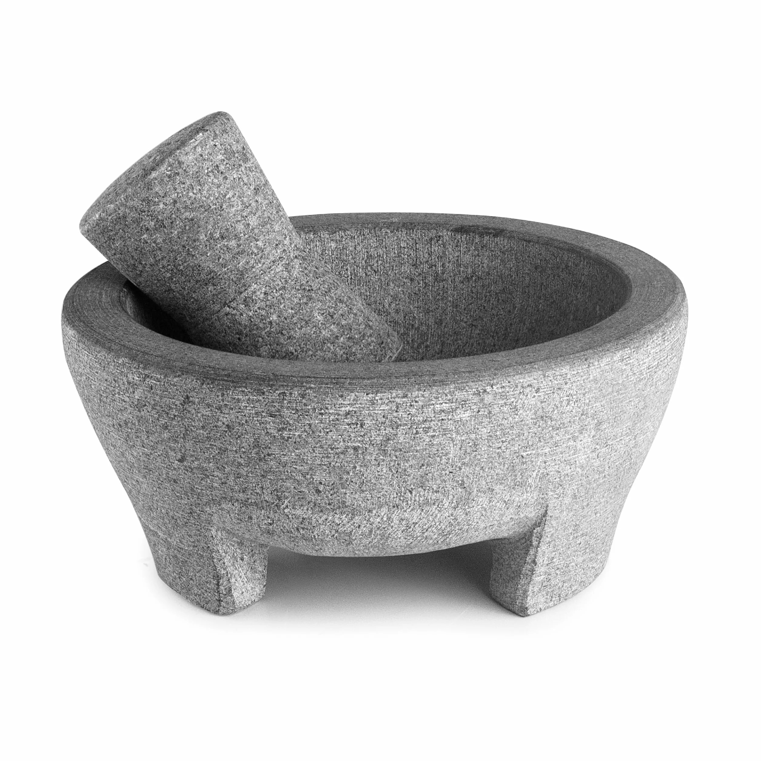 Lacor - 60515 - Mortaio Molcajete in Granito Naturale, Ø 20 cm, 850 ml, Mortaio da Cucina con Pestello in Granito, Ideale per Guacamole, Salse e Spezie, Resistente e Durevole, Grigio Scuro