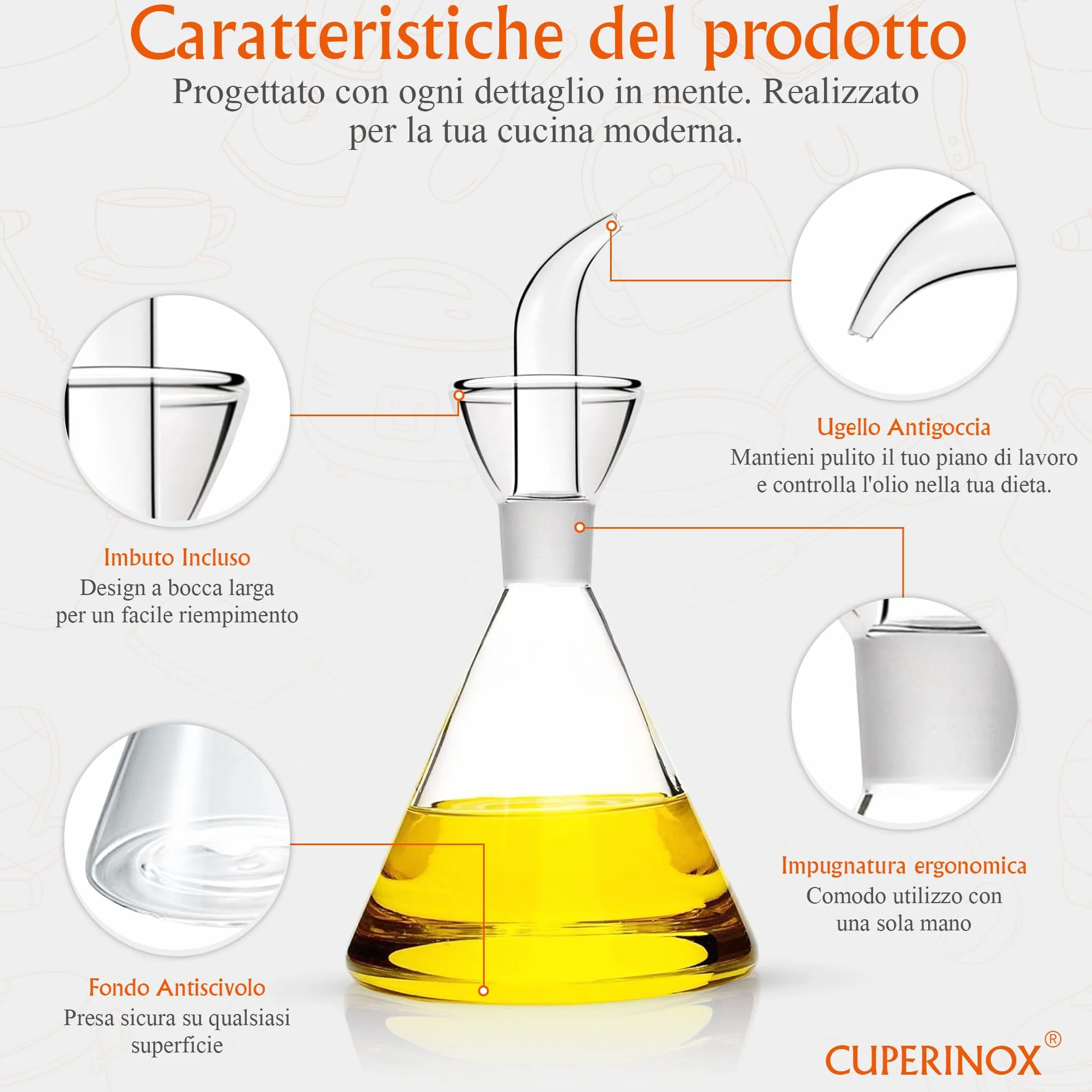 Oliera in Vetro Antigoccia per Olio d'Oliva 250 ml