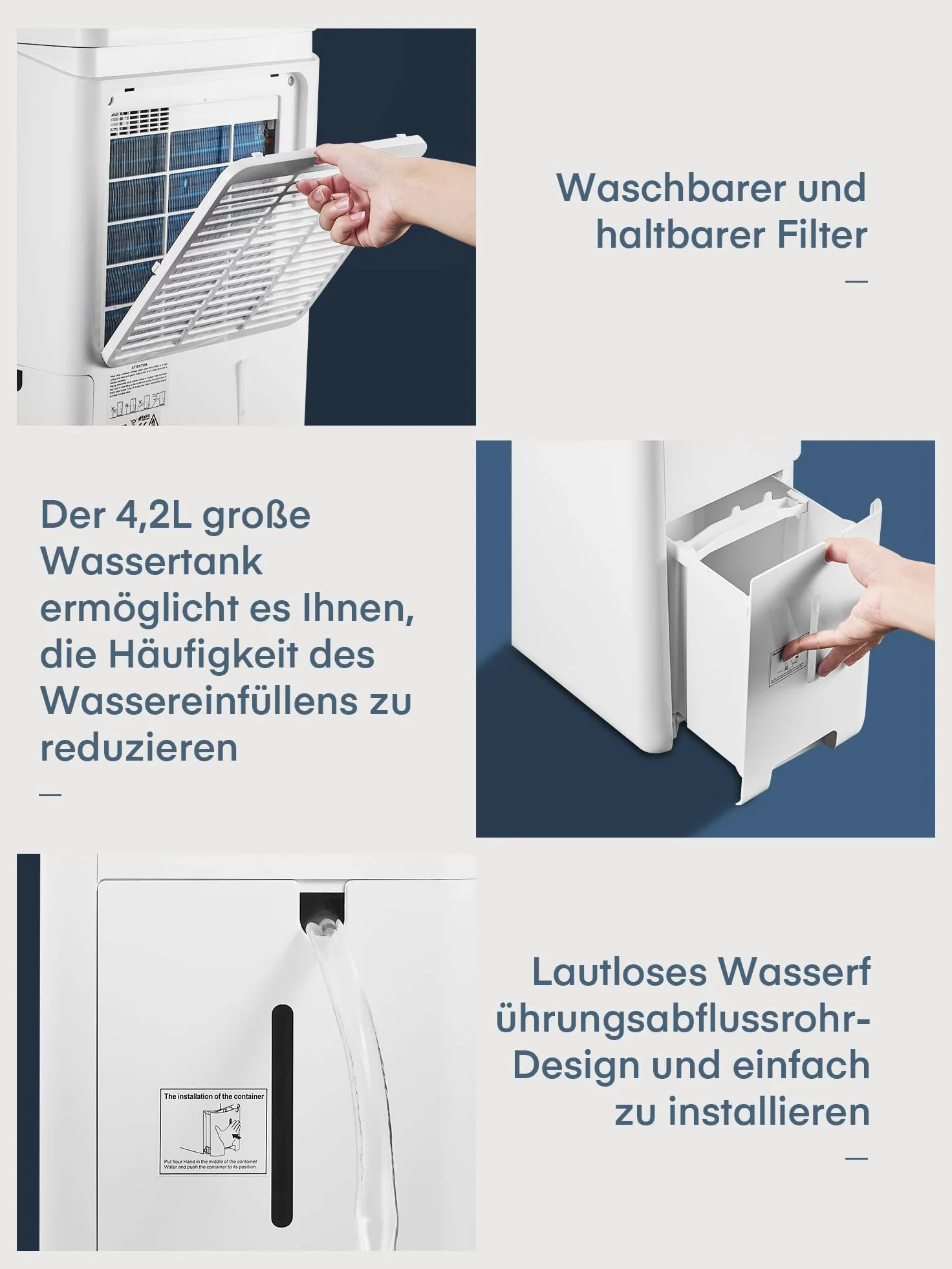Deumidificatore con app e Wi-Fi, 20 l/24 h, deumidificatore elettrico, per fino a 135 m³, serbatoio da 4,2 l, protezione da traboccamento, timer 24 ore con modalità lavaggio, umidificatore per cantina