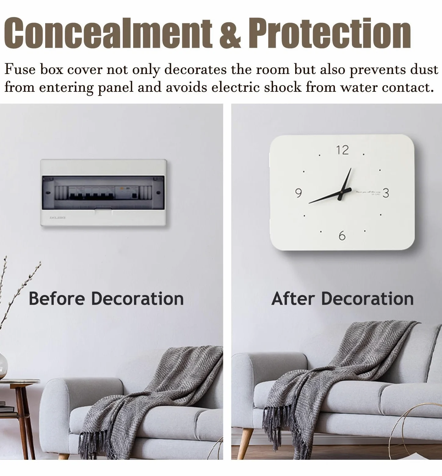 Copri Quadro Elettrico Coperchio Della Scatola Rompi-legno con Orologio, Coperchio del Quadro Elettrico Bianco Decorativo da Parete, Coperchio di Distribuzione Staccabile da Appendere Alla Parete, per