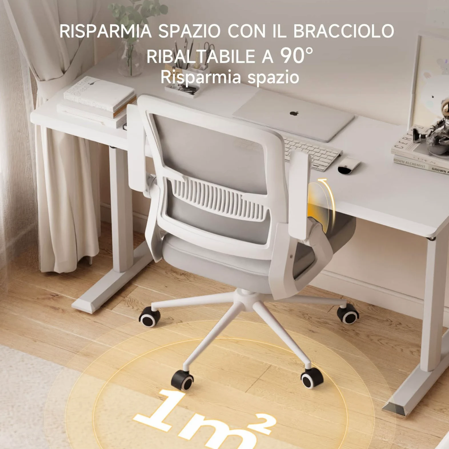 naspaluro Sedia da Ufficio Scrivania Ergonomica, Con Braccioli Pieghevoli, Altezza Regolabile, Seduta e Schienale in Rete Respirante, Girevole con Ruote, Funzione Oscillante Grigio