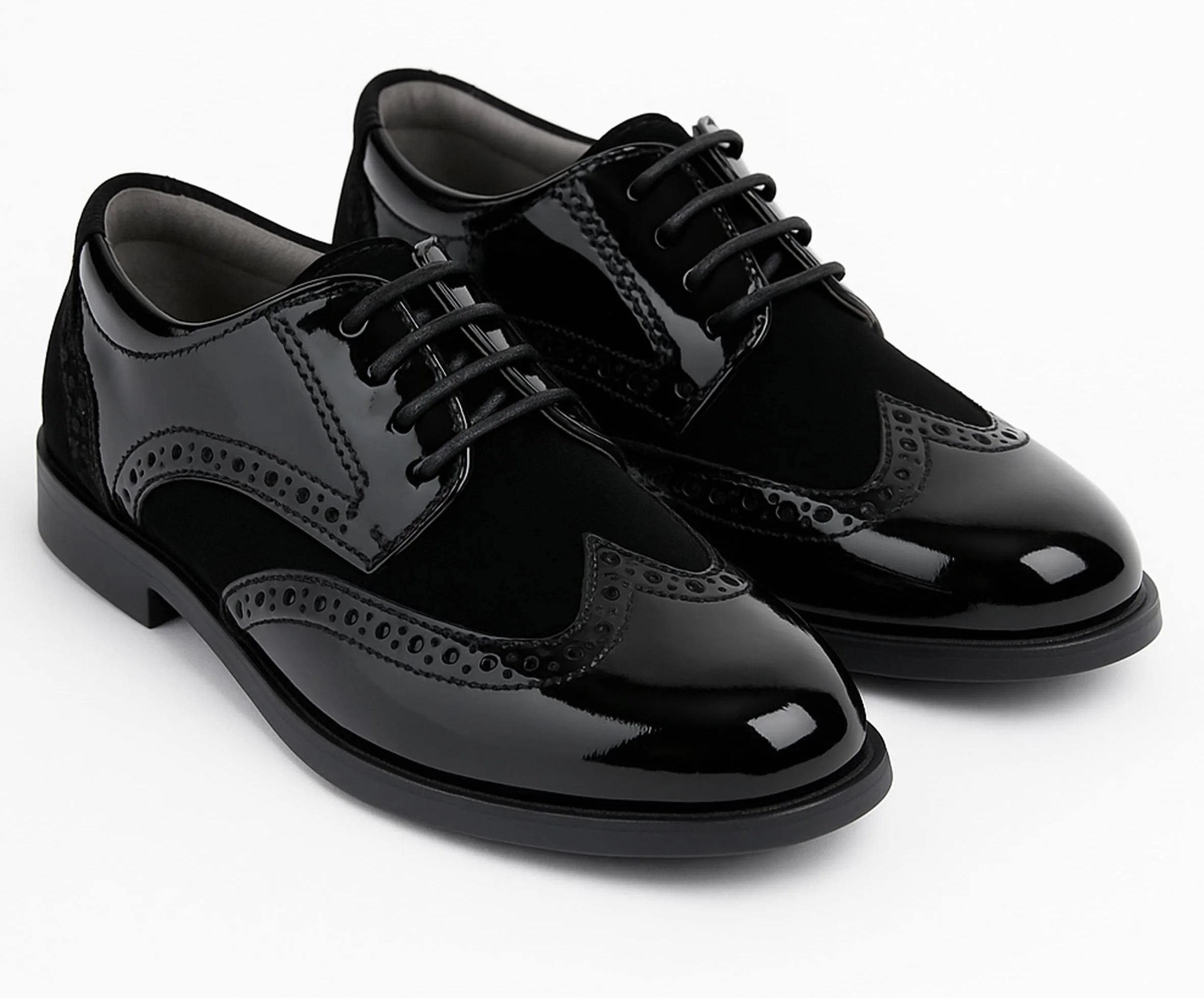 Scarpe Eleganti da Ragazzo in Pelle Scamosciata Verniciata Calzature da Sposa Formali Brogue Stringate