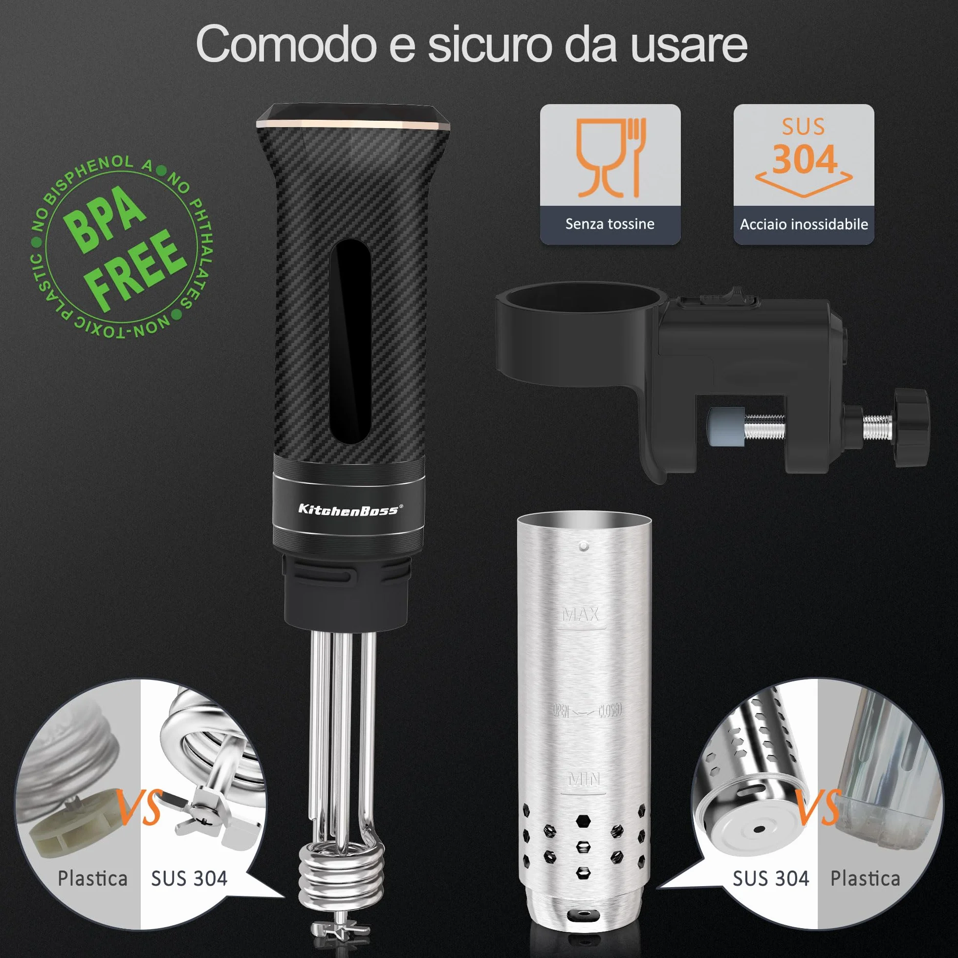 KitchenBoss G300T Sous Vide Roner 1100W Termocircolatore Immersione IPX7 Impermeabile 20 Ricette Prenotazione