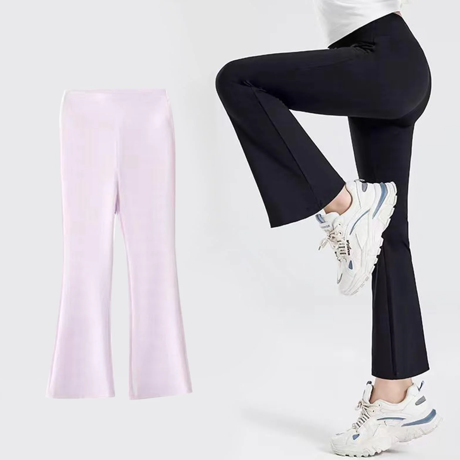 Ragazze Flare Leggings Elastico Vita Yoga Pantaloni Slim Elastico Bootcu2 Activewear Tinta unita Lunghezza intera Campana Bottoms