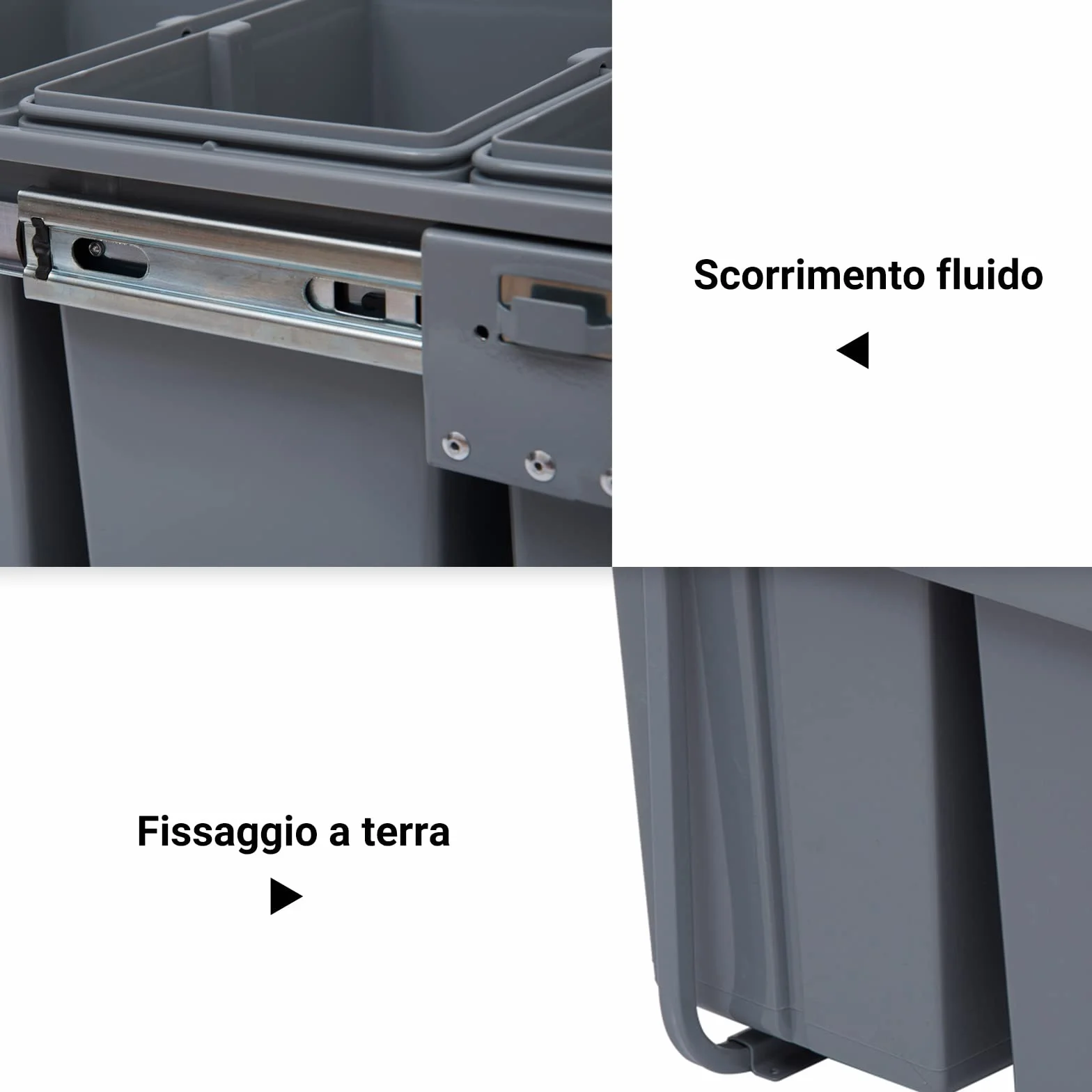 HOMCOM Pattumiera Estraibile da 40L con 3 Contenitori per Raccolta Differenziata, Cestino Spazzatura in Acciaio, ABS e PP, 48x34.2x41.8 cm, Grigio