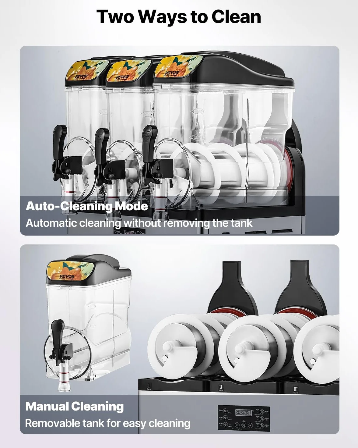 VEVOR Macchina per Bevande Ghiacciate Commerciale, Macchina per Granita Slushy a Triplo Serbatoio 15L x 3 Acciaio Inox