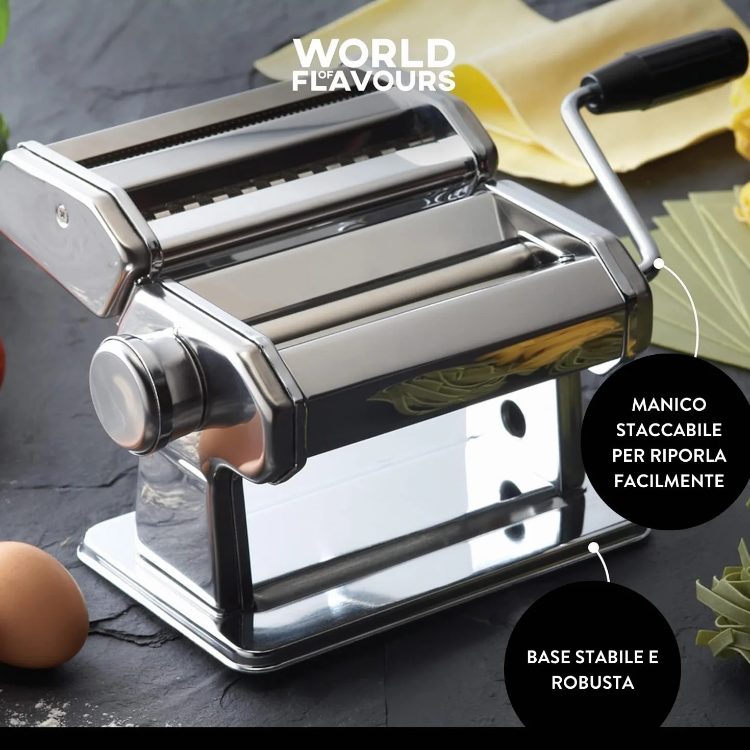 KitchenCraft World of Flavours Macchina per Pasta Acciaio Inossidabile Argento