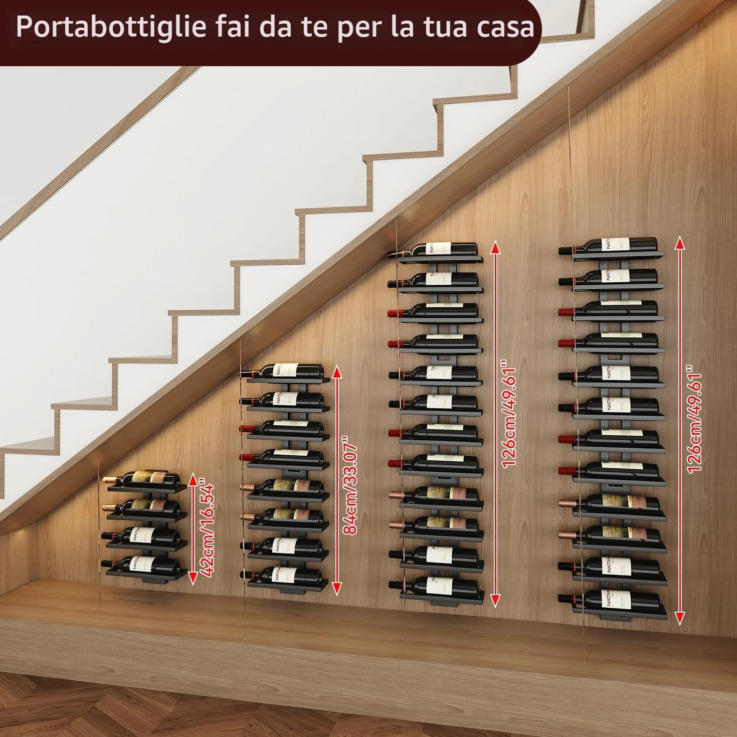 IBUYKE Porta Vino da Parete per 12 Bottiglie,Portabottiglie Vino in Metallo per Liquori, Champagne,Organizer Espositore Rimovibile fai da te per sSala da Pranzo,Bar, Cantina, Nero, TMJ909B