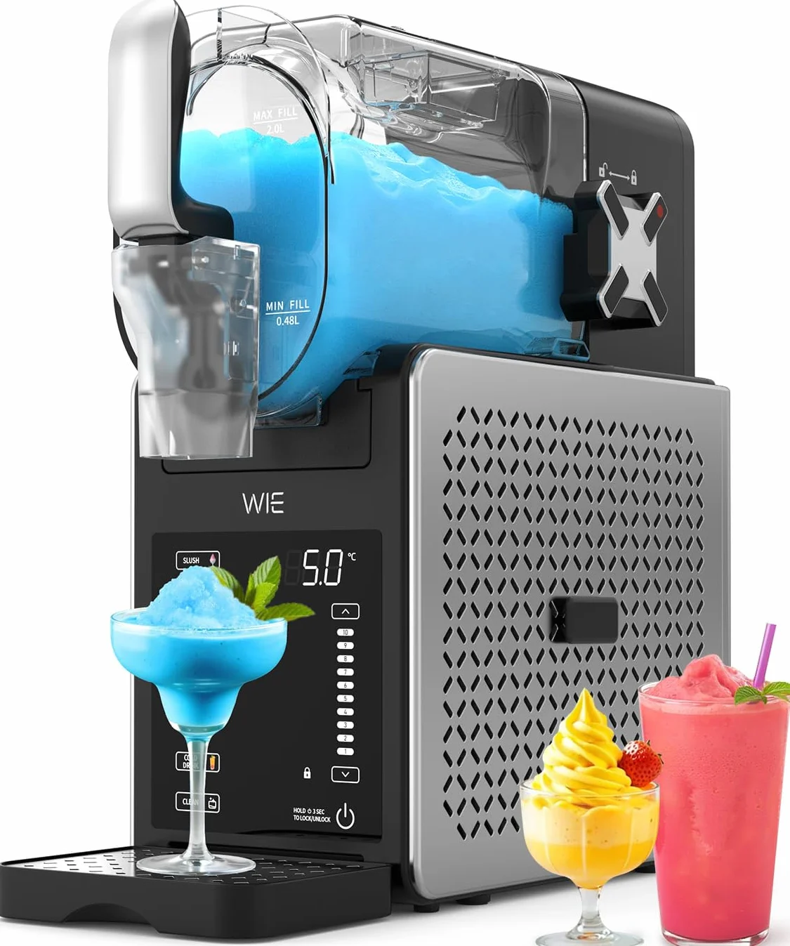 WIE Macchina per Granite 2.6L Autopulizia, 6 Modalità, Schermo Touch LED, per Margarita/Cocktail/Milkshake/Frappé