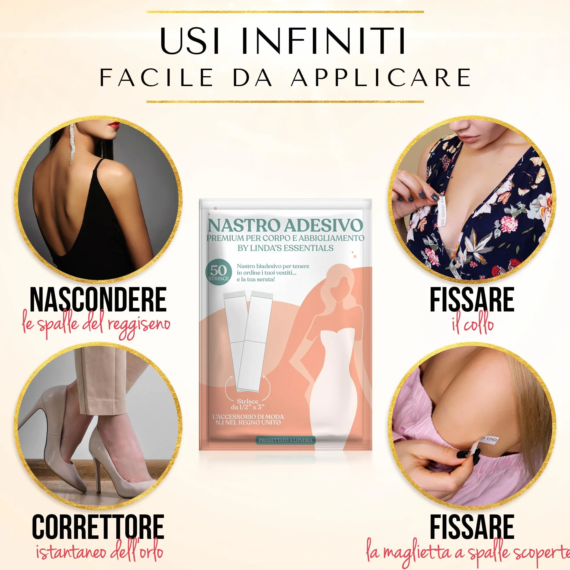 Fashion Tape biadesivo per tessuti Extra forte trasparente scollature spalline orli