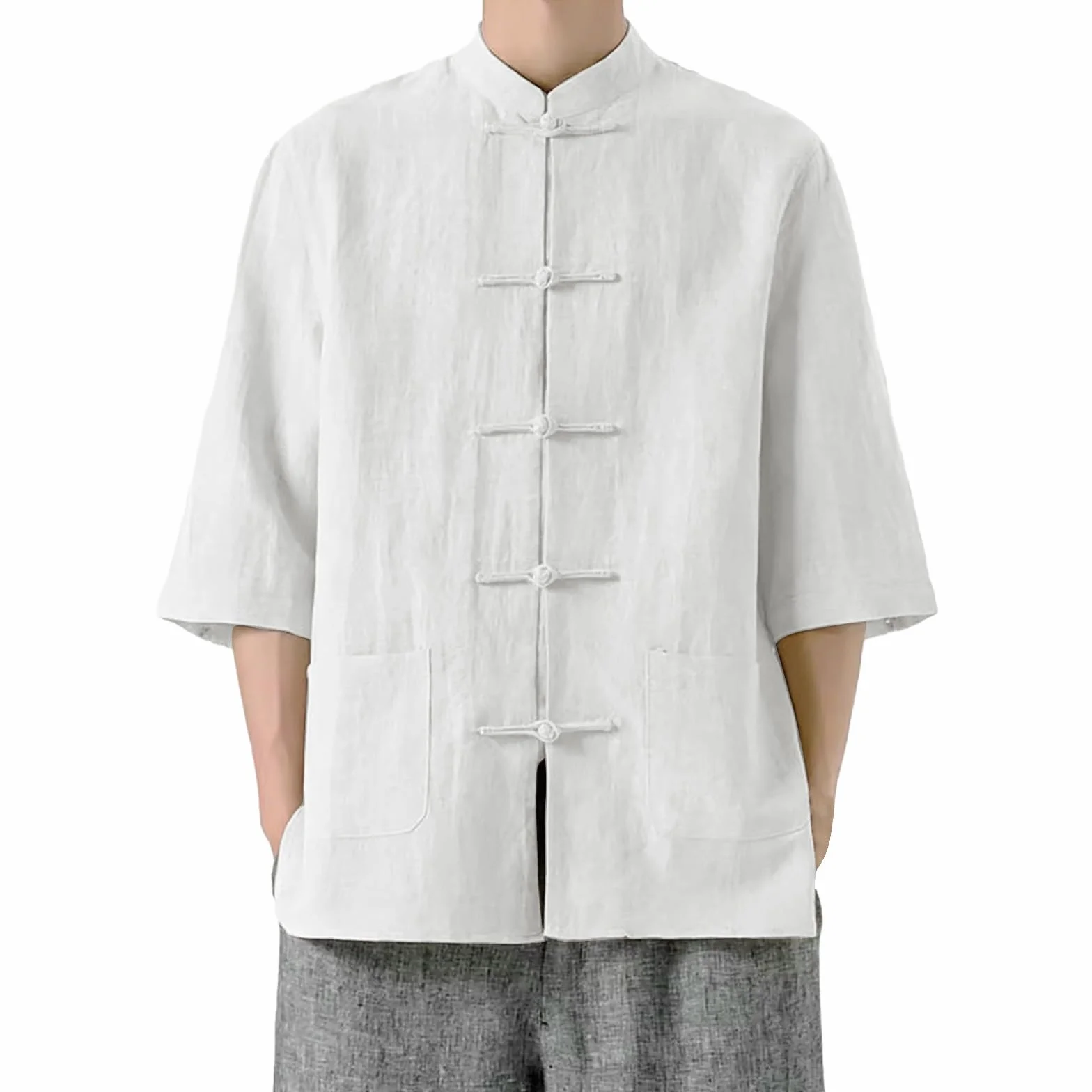 Camicia da Kung Fu uomo cotone lino stile tradizionale cinese giacca maniche lunghe Tai Chi