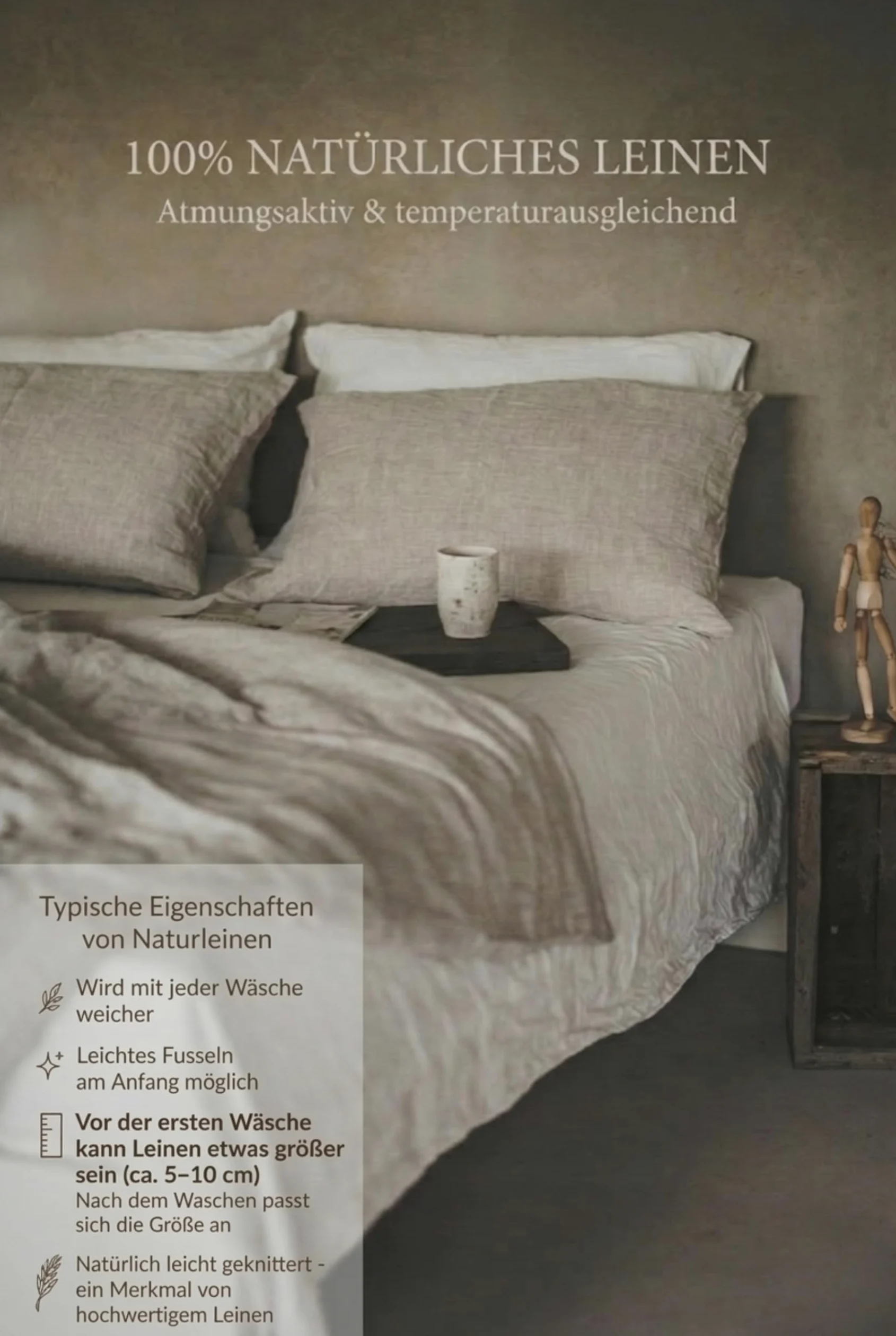 Set Copripiumino/ 100% Biancheria da Letto in Lino Lavato, con Chiusura Hotel, StoneWashed (Lino naturale, 200 x 200 cm, 2Pz. 40 x 80 cm)
