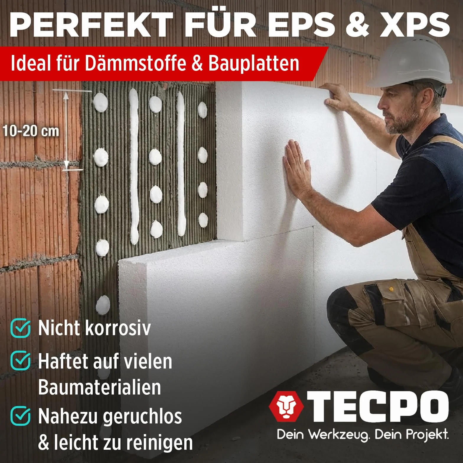 TECPO Colla di montaggio Fix Power 480 g universale 200 kg 10 cm² per pannelli acustici polistirolo battiscopa