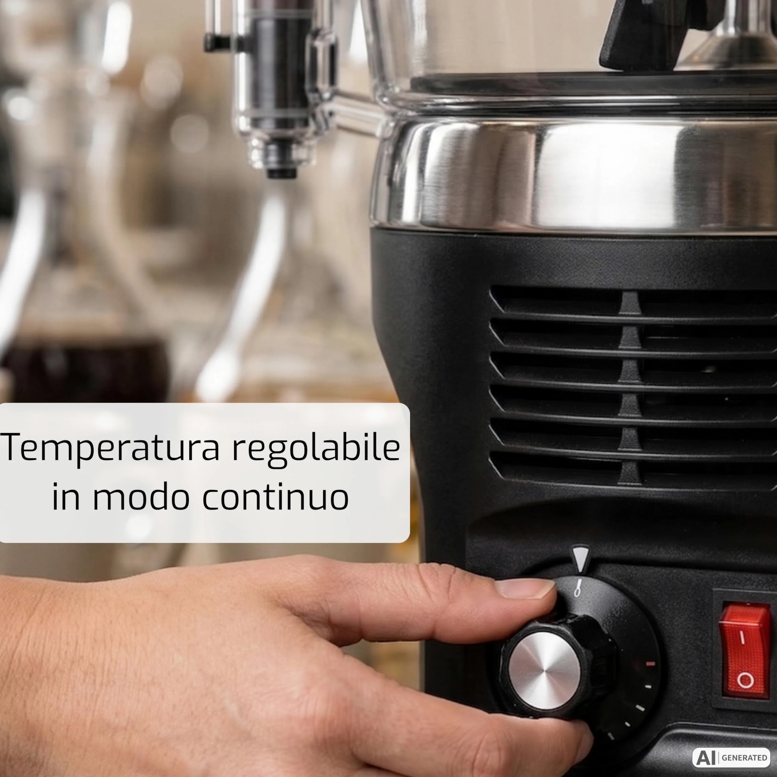 SARO NINA - Dispenser e agitatore di cacao, da 5 l, con temperatura regolabile in modo continuo da 30 a 90 °C, rubinetto, contenitore rimovibile, da 260 x 320 x 500 mm (l x P x H), 230 V, 1,1 kW