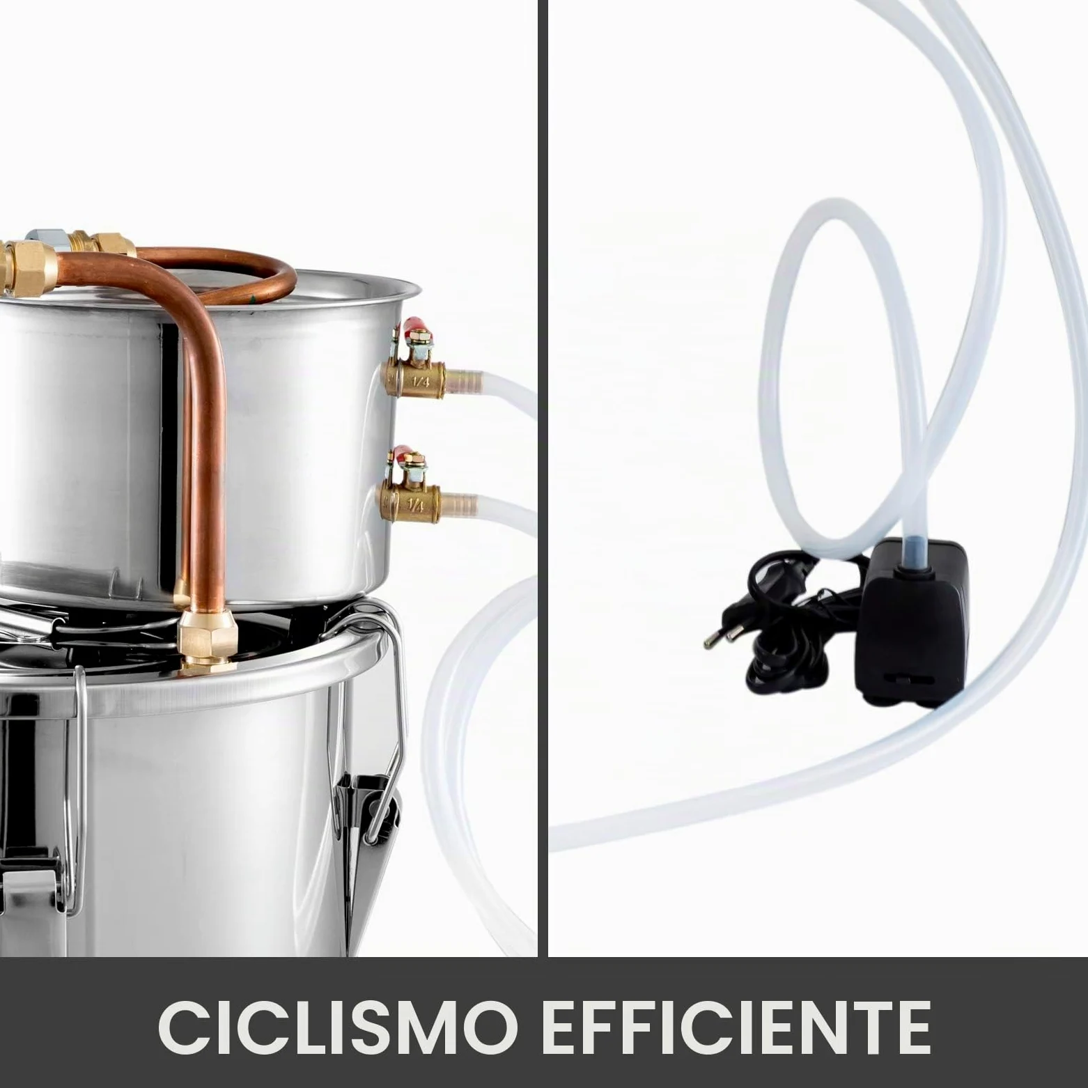 VEVOR La Caldaia per Acqua Distillata con Pompa,Doppi Fusti,8Gal,La Caldaia per Acqua al Chiaro di Luna,Distillatore d'Acqua Alcolica,Distillazione del Vino 8GAL,in Acciaio e Rame Rosso