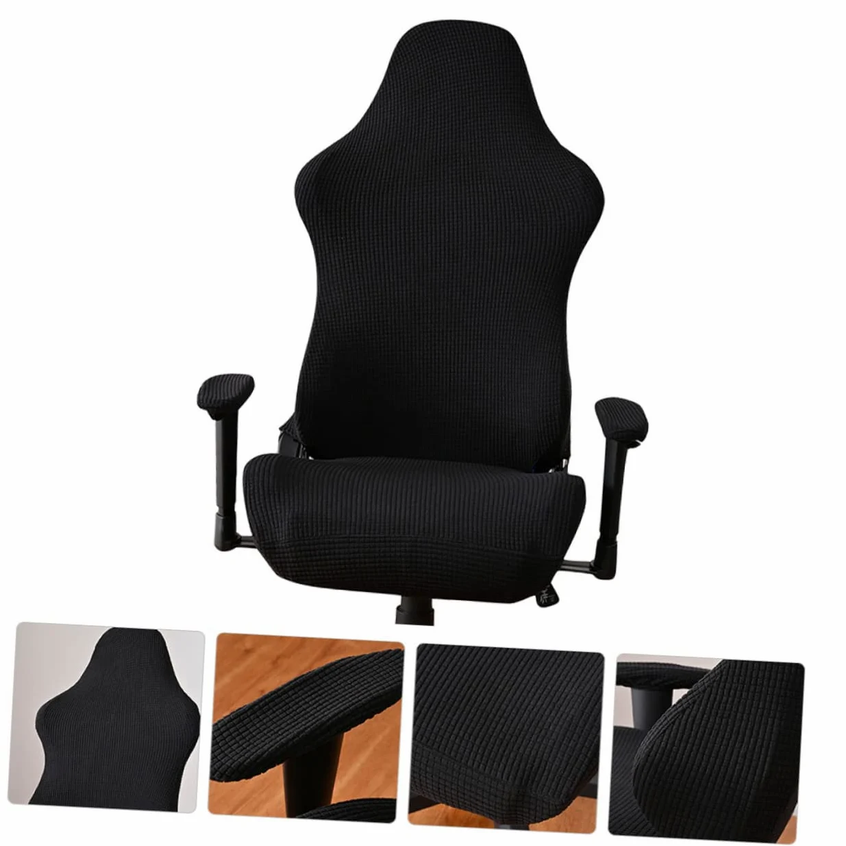 VILLCASE Copertura Protettiva per Sedia Gaming Elastica in Pile Nero | Anti-scolorimento e Pieghevole, per Sedia da Ufficio Computer e Poltrona Ufficio