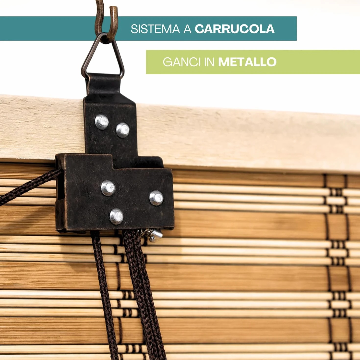 Virsus 1 Tapparella a rullo in Bambù Avvolgibile 6913, Tenda da sole in bamboo naturale colore Legno chiaro, arrotolamento carrucola per porte finestre Interni ed Esterni Varie Dimensioni (100x200 cm)