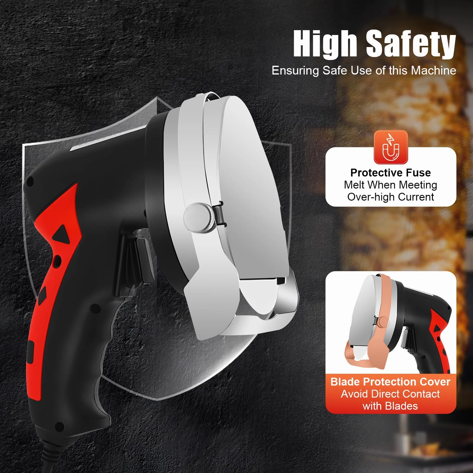 SHZICMY Coltello elettrico per kebab da 80 W elettrico per kebab, coltello da giroscopio 3000 giri/min