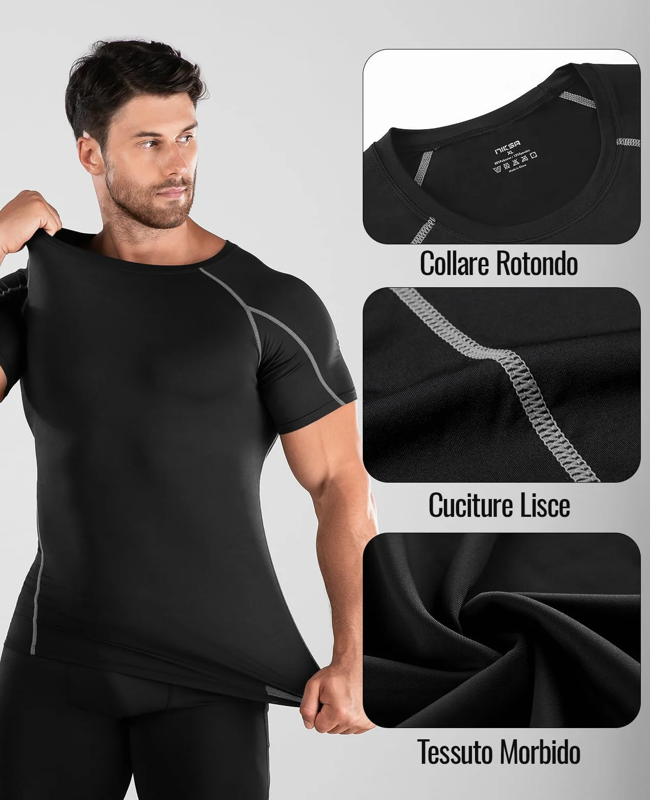 Niksa 2 Pezzi Fitness T-Shirt Maglia Compressione Uomo Maniche Corte Asciugatura Rapida Maglia da Sport per Corsa