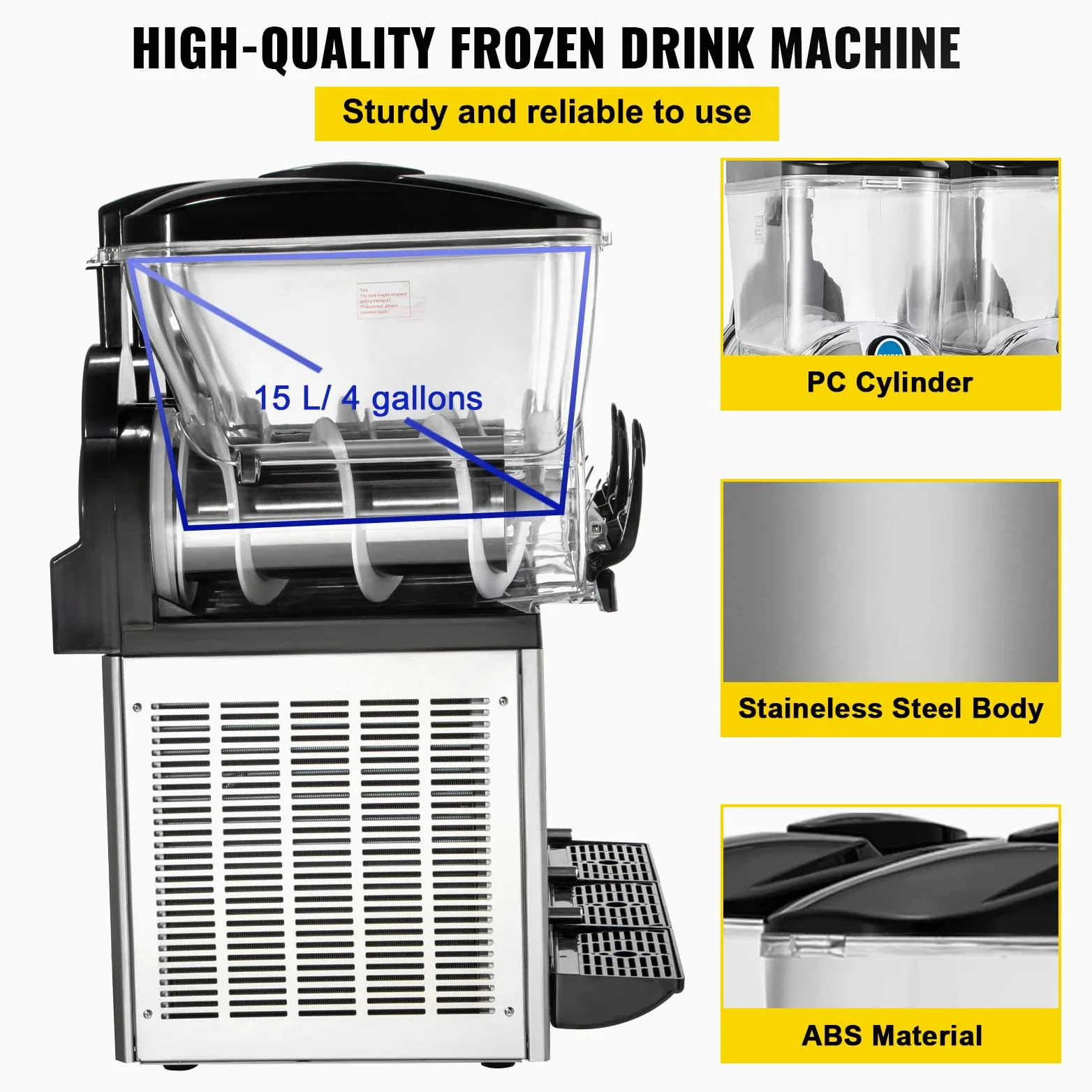 VEVOR Macchina per Granita Sorbetto Elettrica in Acciaio Inox 45L Uso Commerciale, Granitore Sorbettiera Elettrico Commerciale Bevande Fredde, Macchina per Granita Crema Caffè con 3 Vasche da Banco