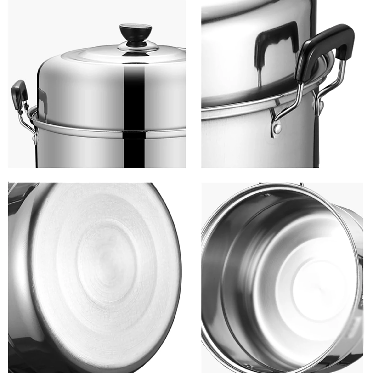 Grande pentola a vapore in acciaio inox a 2 strati per fornelli a induzione e fornelli a gas, design ispessito per uso alimentare, 38 cm