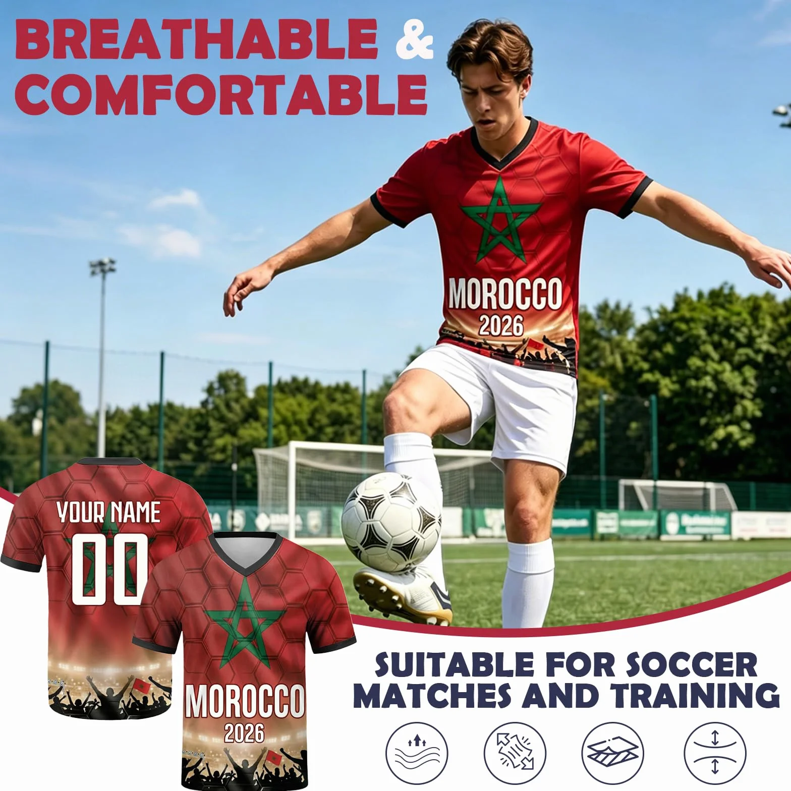 Generico Maglia Personalizzata Mondiali 2026, Maglie da Calcio Personalizzabili con Nome E Numero, Maglie Calcio Personalizzabili per Adulti E Bambini, Maglia Calcio Comoda E Traspirante