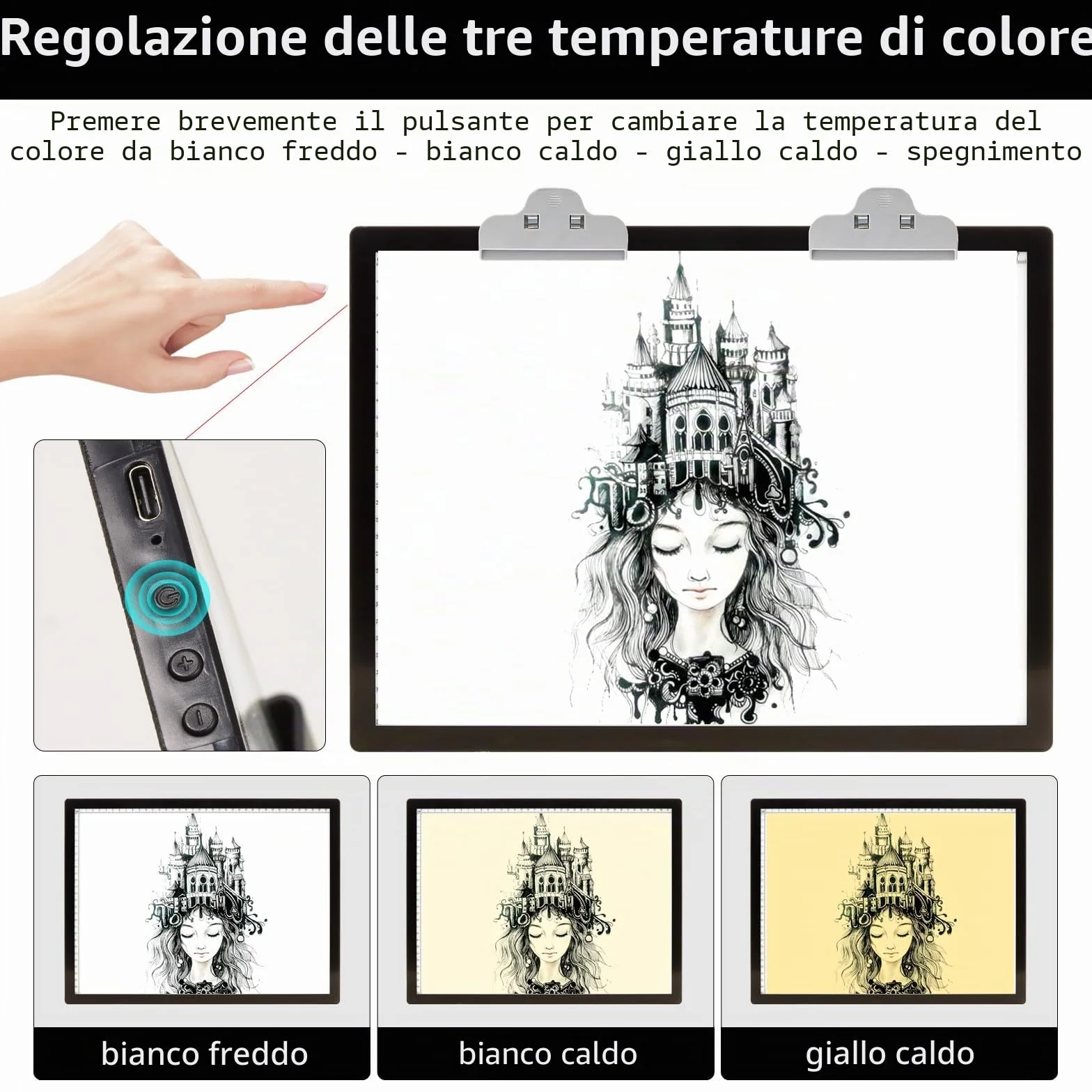 Tavolo luminoso A3 ricaricabile 3000 mAh 3 colori dimmerabili 6 piastre per disegno Diamond Painting
