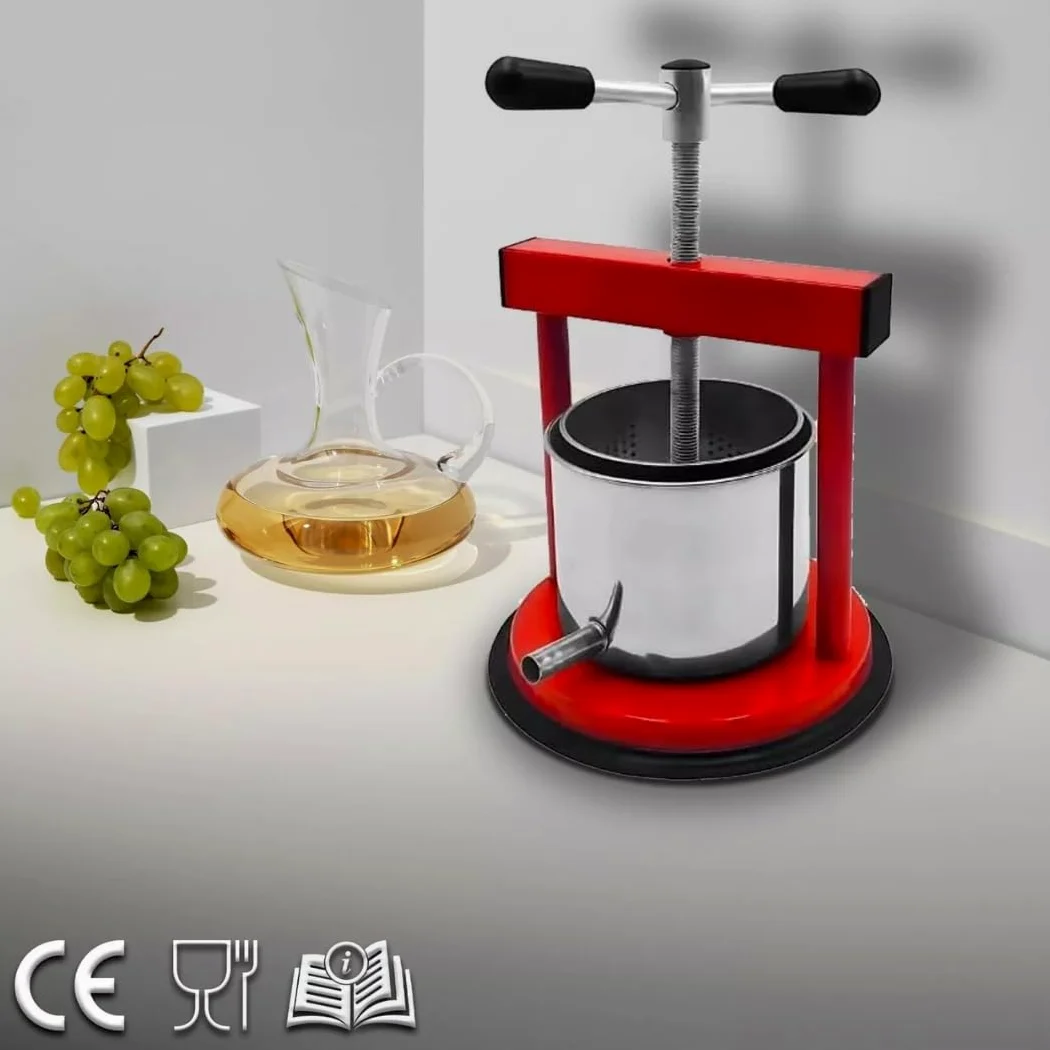 Torchio per Melanzane Uva Torchietto Premitutto Piccolo Grande Diverse Dimensioni In Acciaio Inox Filtro Tubo Scarico Manovella Facile Utilizzo Uva (Acciaio Inox 5 litri Rosso)