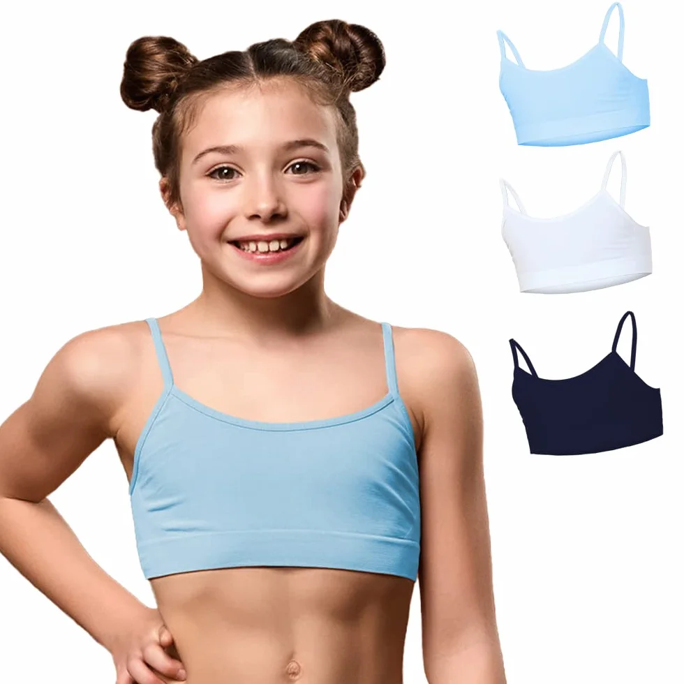 FOCENZA Set 3 Pezzi Top Bambina Spalline Sottili Morbida Microfibra Ginnastica Danza Sport