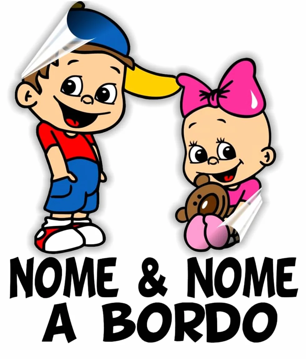 Adesivo Personalizzato Bimbo bimba Bimbi fratelli a Bordo con Nome | Adesivo Auto per Bambini | Vinile Resistente | Made in Italy