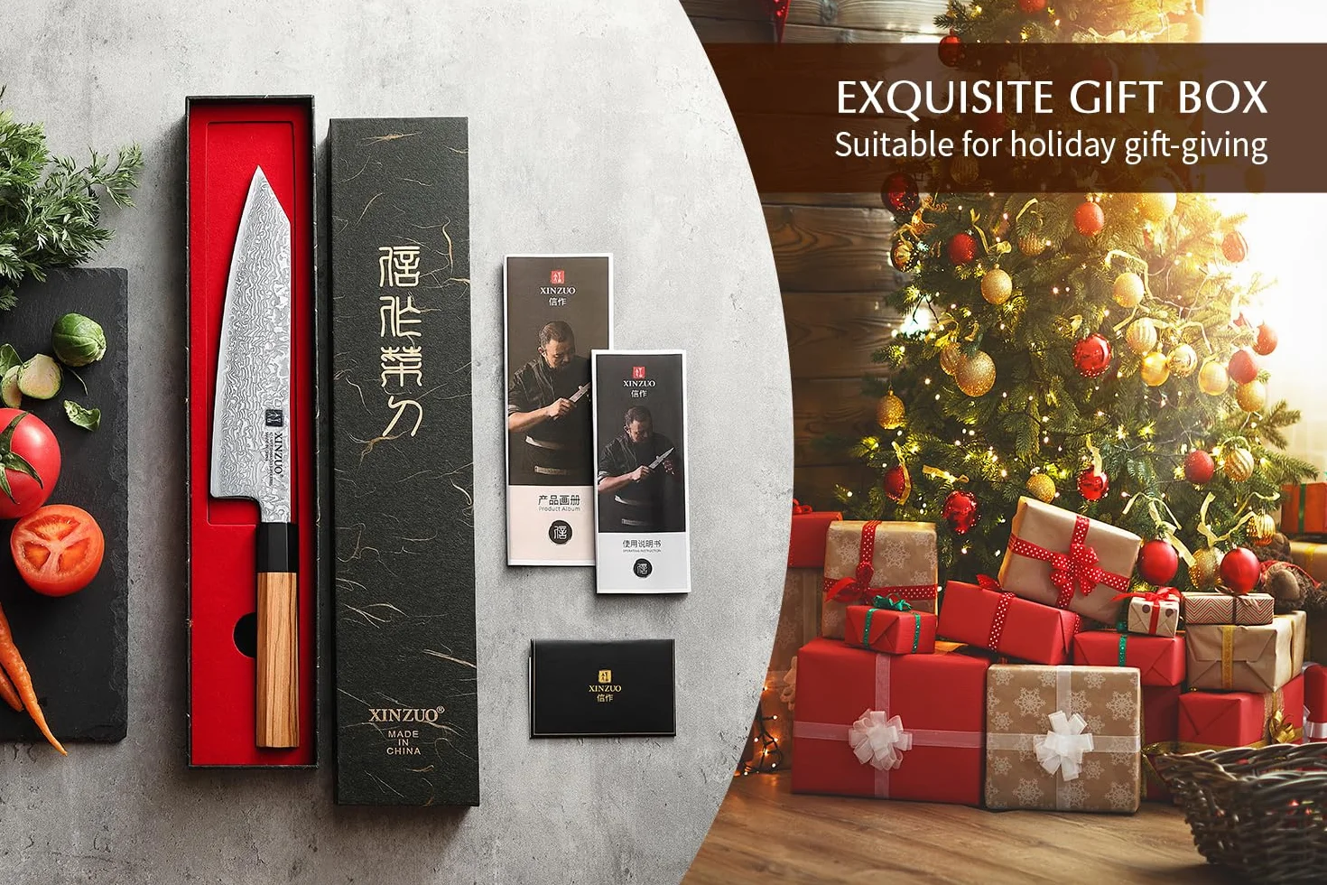 XINZUO Coltello da Cuoco Kiritsuke 21,5cm Acciaio Damasco Stile Giapponese Forgiato a Mano