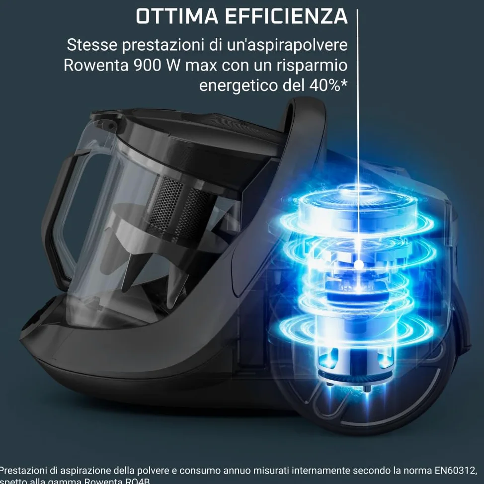 Rowenta Green Force Cyclonic Effitech, Aspirapolvere A Traino Senza Sacco, Modello Parquet, Pulizia a Basso Consumo Energetico, Realizzato in Plastica Riciclata, Riciclabile, Silenzioso, RO7C30