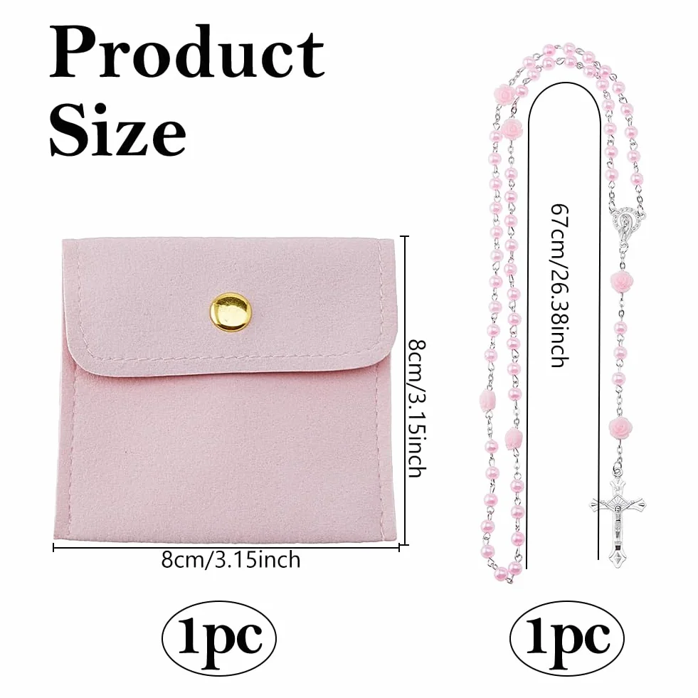 DICOSMETIC Rosa Blu Rosso Viola Rosario Collana Perline Rosario Collane Lega Gesù Croce Rose Ghirlanda Collana Per Le Donne Uomini Con 1 Pezzo Pelle PU Gioielli Borse d'Imballaggio