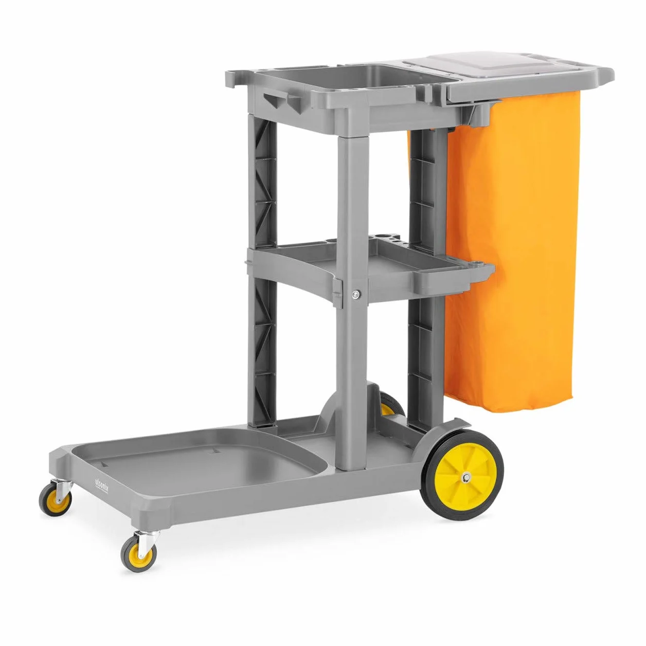 Carrello Multiuso Per Pulizie Con Sacco Biancheria Copertura Con Ruote UNICLEAN 13 (Plastica, Giallo)
